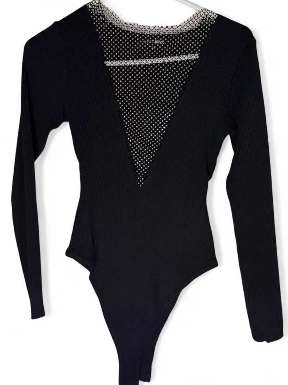 Fashion Nova Black Deep V-Neck Ribbed Bodysuit Sweater